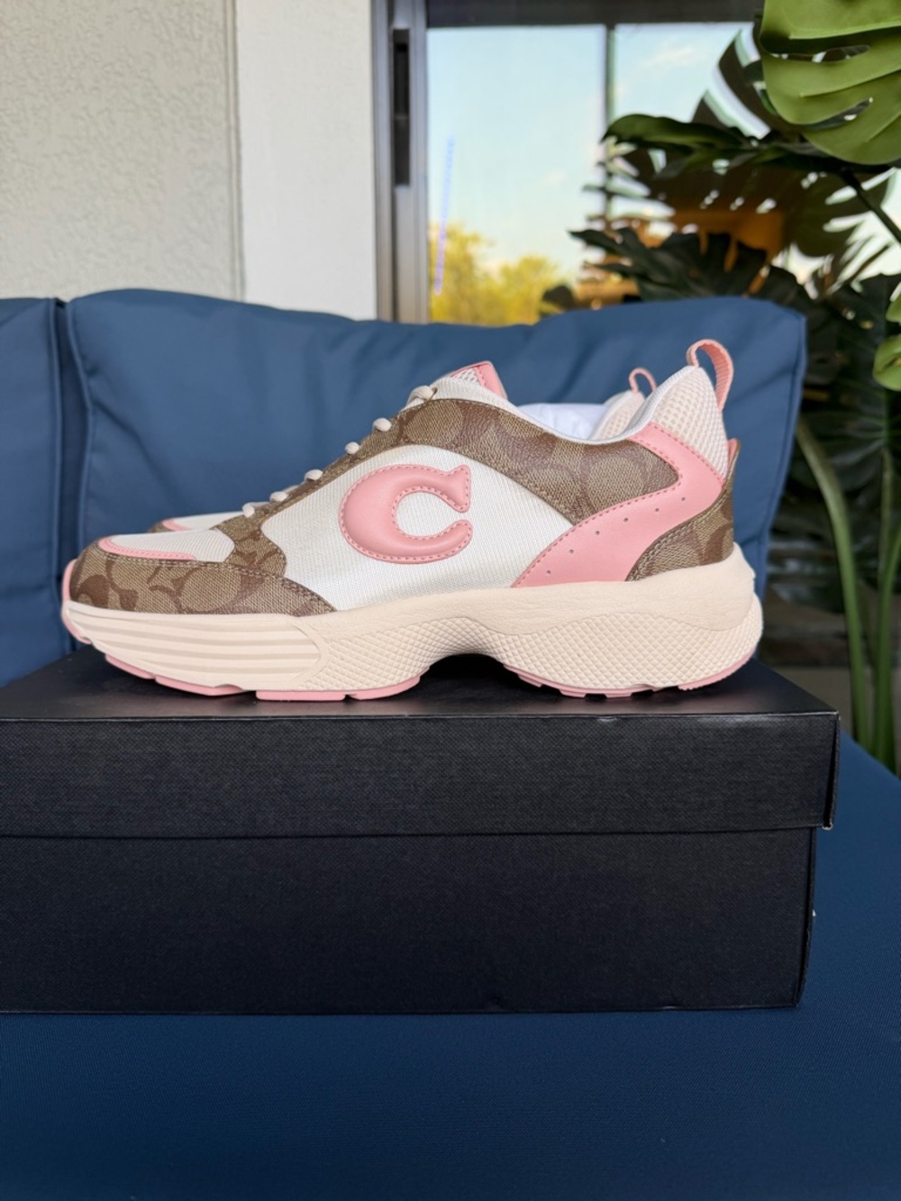 Coach Pink, Brown & Cream Signature Chunky Runner Sneakers